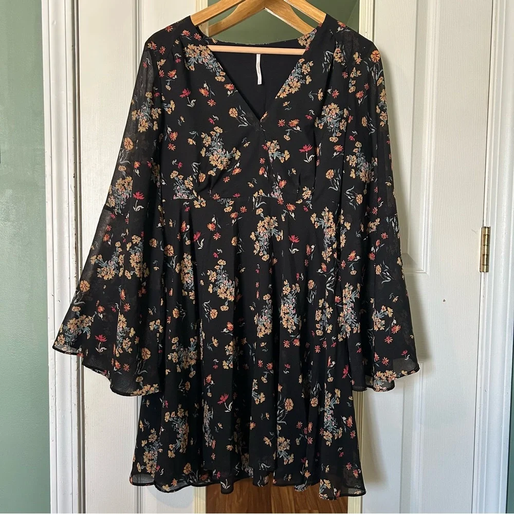 Free People Lilou Floral Bell Sleeve Mini Dress | Size L - Picture 2 of 15